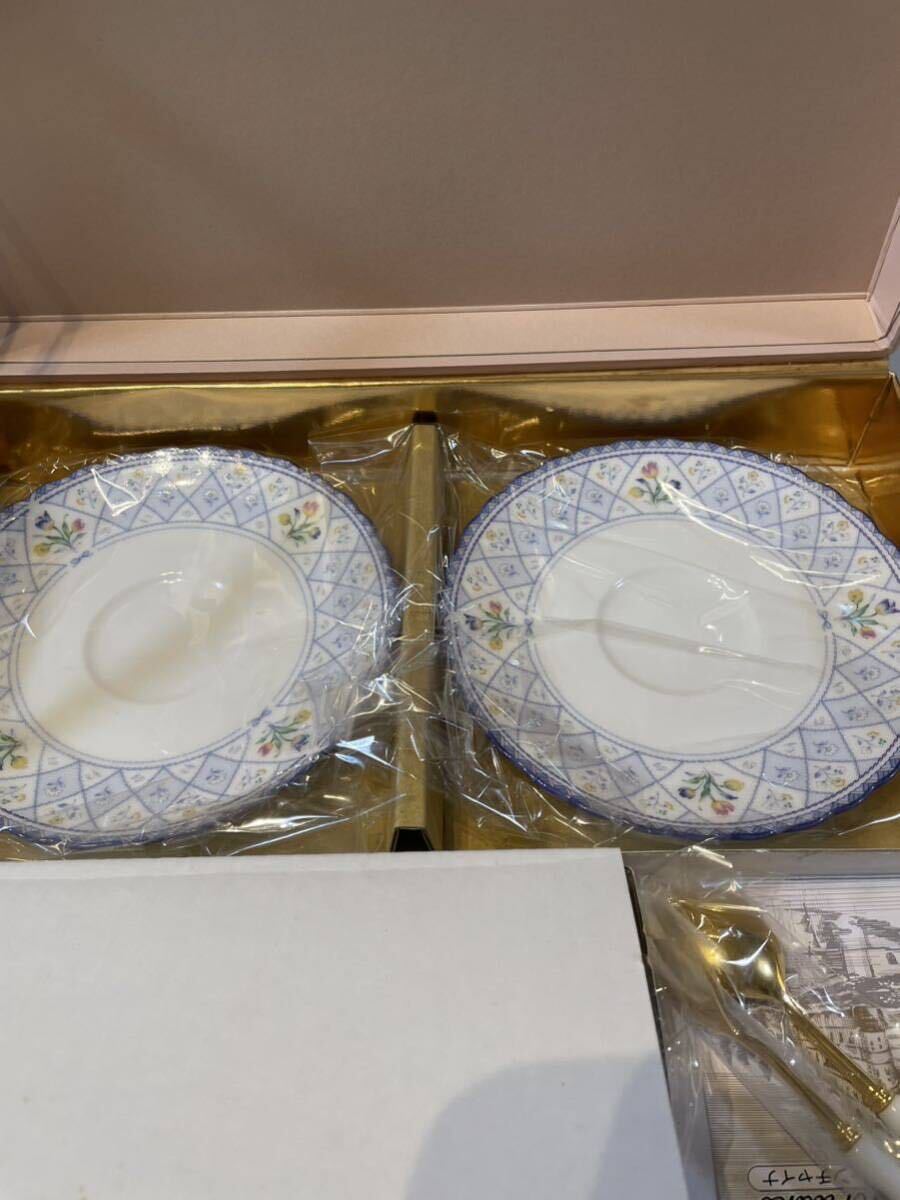 Noritake ノリタケ BONE CHINA ボーンチャイナ オランジェリー ティーカップ ペア 未使用品 ORANGERIE スプーン 茶漉し付き_画像5