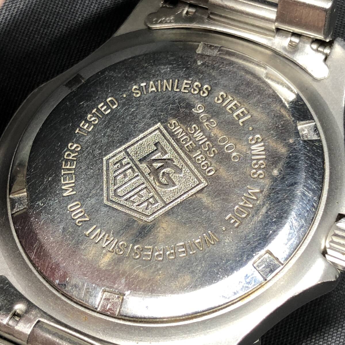 TAG HEUER タグホイヤー 962.006 プロフェッショナル SS デイト 黒文字盤 3針 腕時計 Professional 24c菊RH の画像7