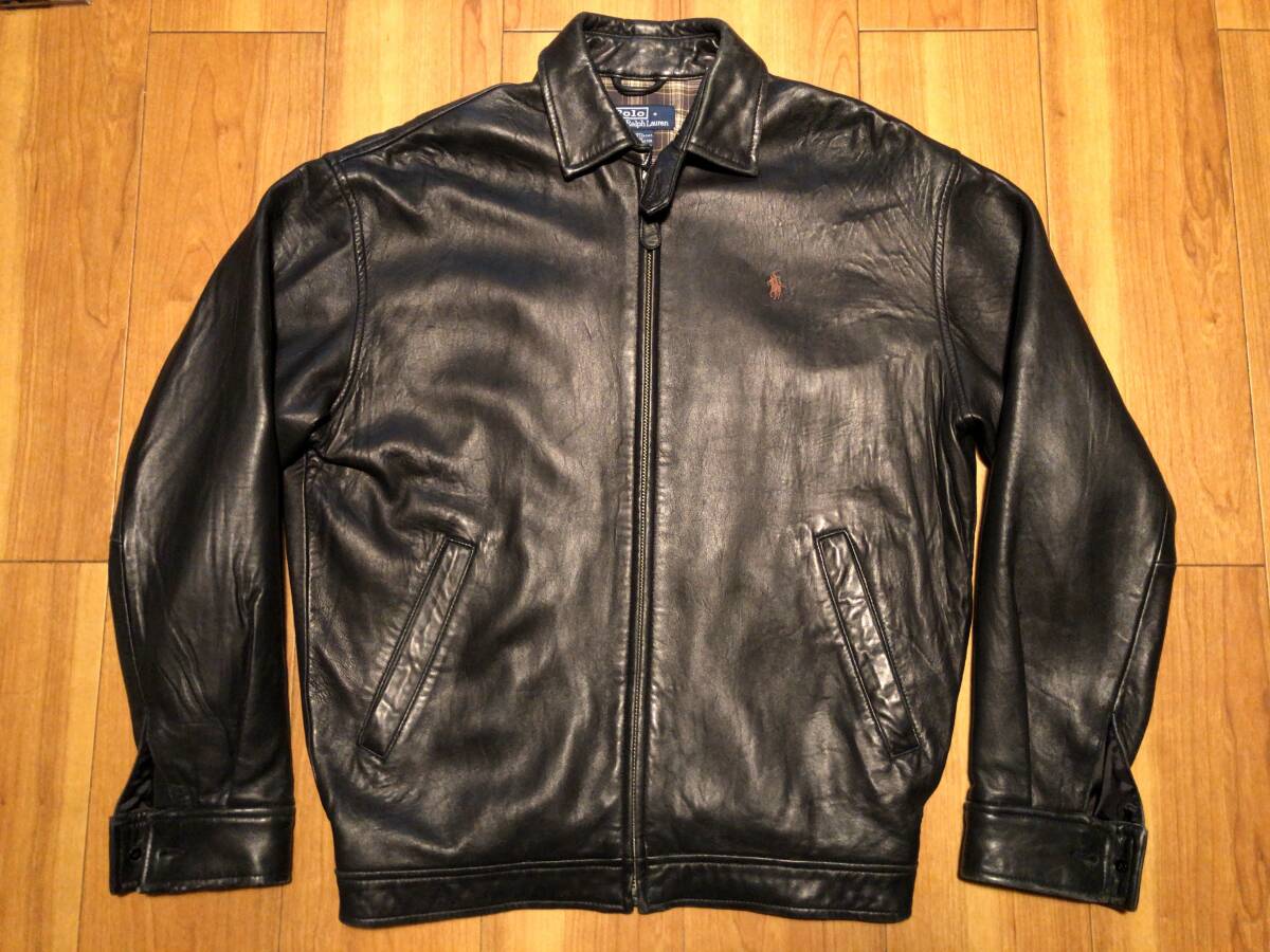 90’s【Polo by Ralph Lauren】LEATHER JKT★サイズ不明 オールドラルフ/レザー/ブラック/旧紺タグ/チンスト/定番/90年代/ビンテージ_画像2