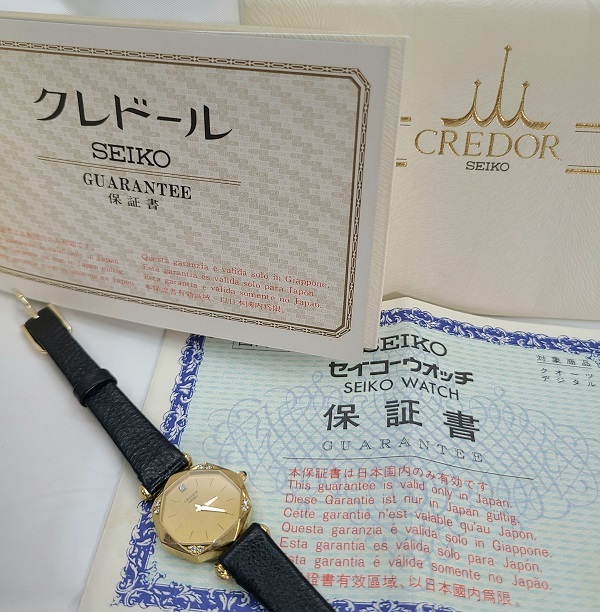 SEIKO CREDOR K18 ダイヤ 金無垢 腕時計 セイコークレドール ダイヤモンド9石 18金 8420-5160 レディース クォーツ 保証書 電池交換済 _画像3