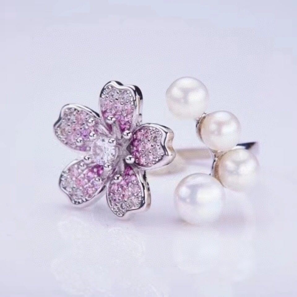 花珠級 本真珠 パールリング　桜の指輪　k18仕上げ ダイヤモンド_画像2