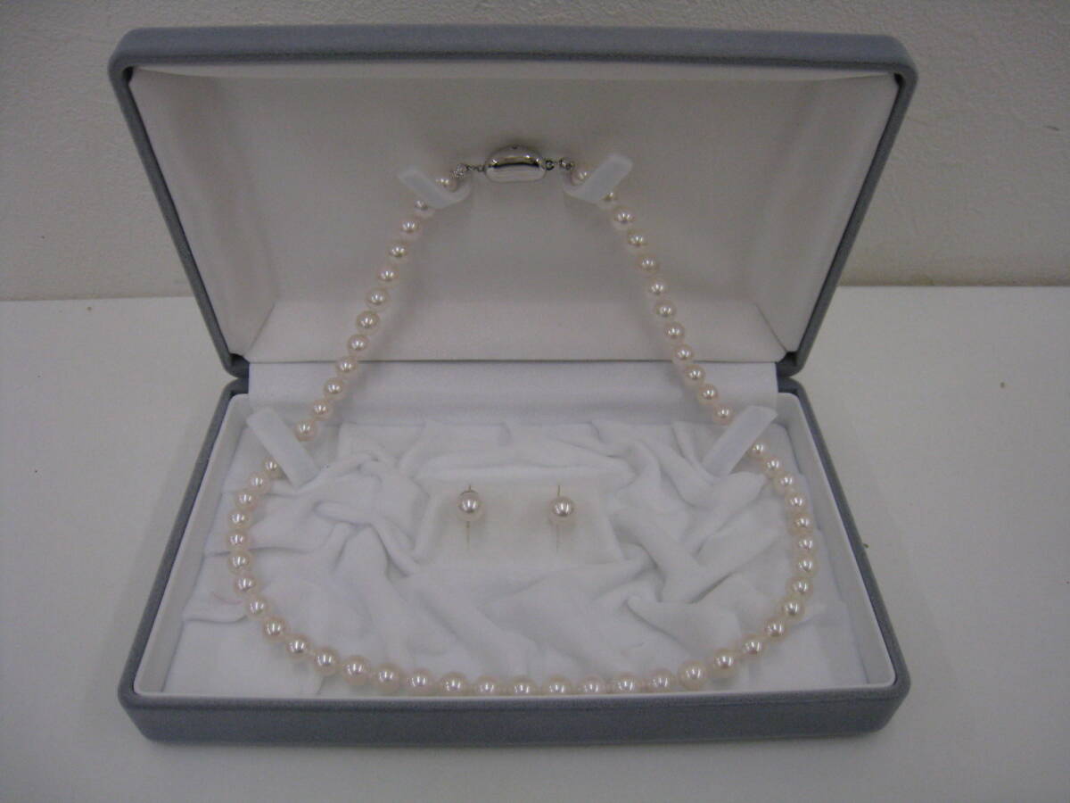 ◆本真珠◆ 未使用品 パールネックレス 7mm珠 Pt900 ピアス セット 真珠 留め金 SILVER ケース付き ネックレス重量29.2g_画像1