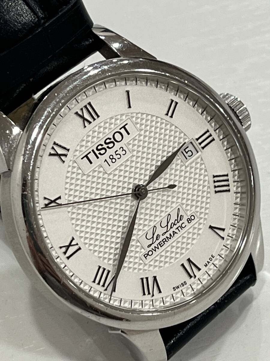 G「19173」TISSOT ティソ Le Locle ル・ロックル 腕時計 自動巻き アナログ POWERMATIC 80搭載 シルバー デイトT0064071603300　革ベルト_画像3