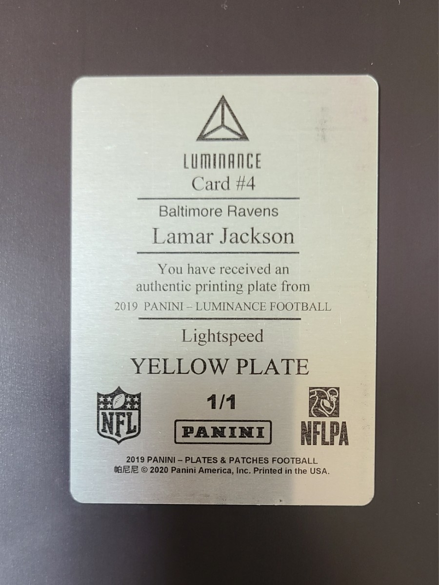 2019 Panini Plates & Patches Football Lamar Jackson Printing Plate 1/1 ラマージャクソン_画像2