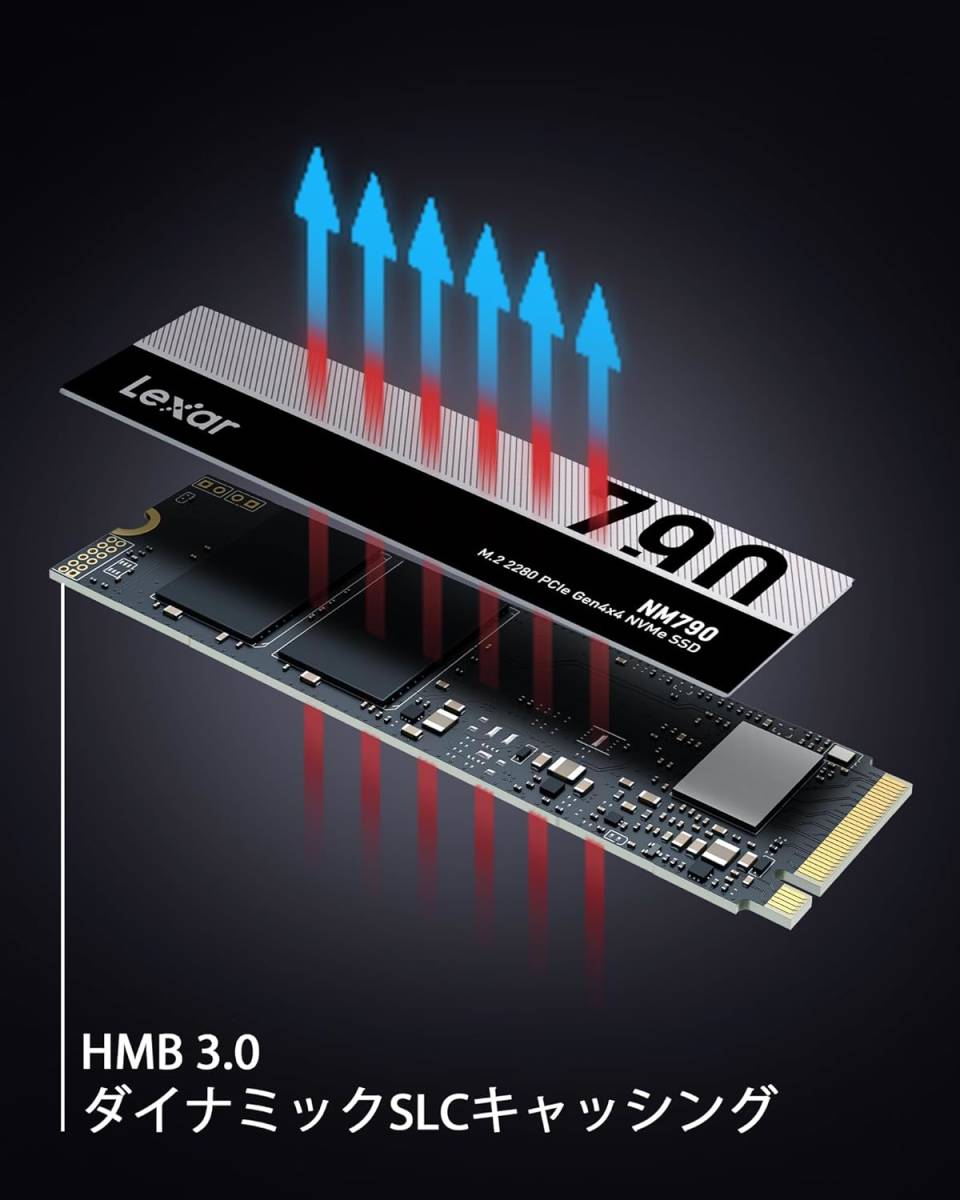 Lexar 2TB NVMe SSD グラフェン放熱シート PCIe Gen 4×4 最大読込 7400MB/s 最大書込6500MB/s PS5確認済み M.2 Type 2280 内蔵 SSD 　　___画像3