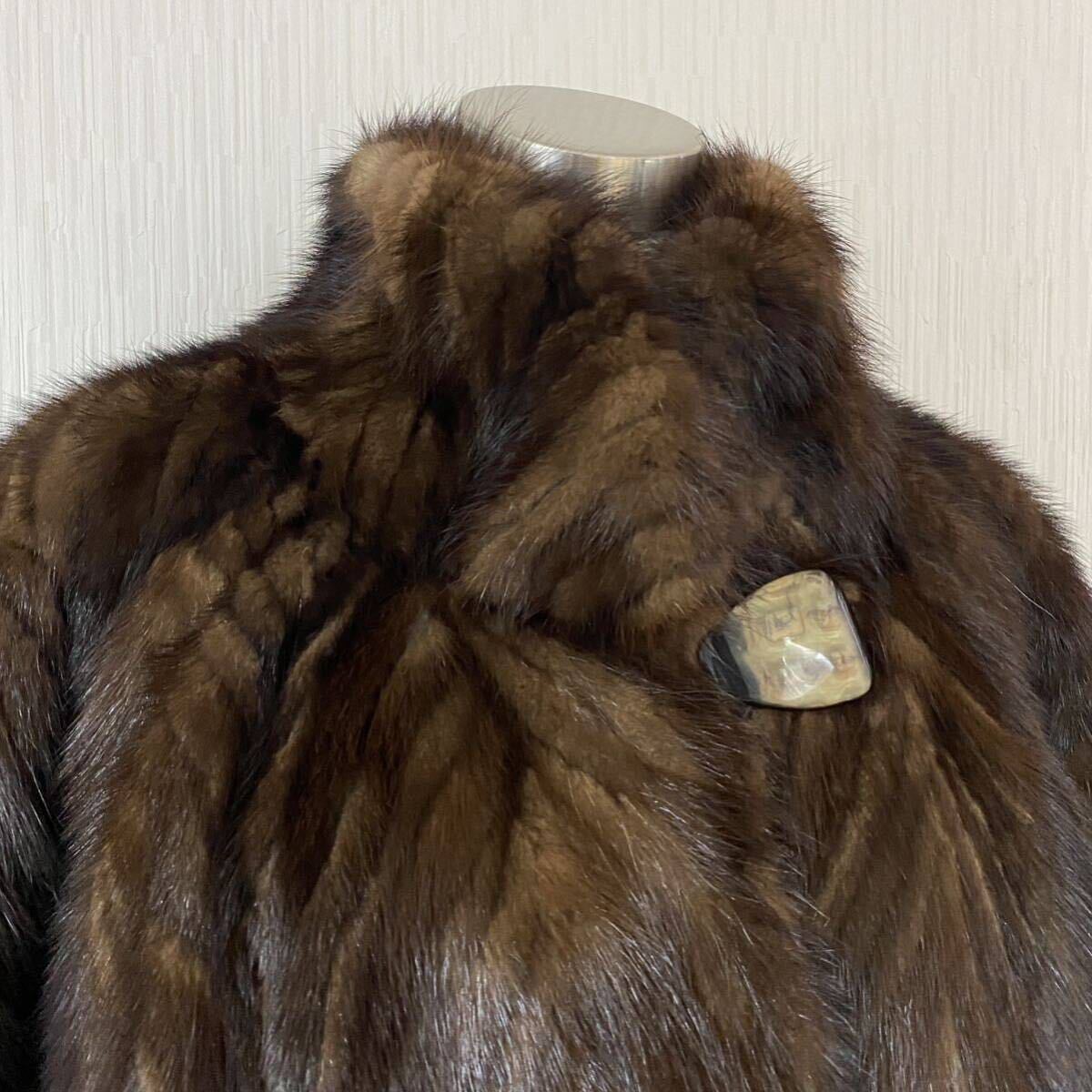 高級 ミンク ロングコート 毛皮 裾周り184cm ボリューム感◎ 毛並み◎ 裏地総柄 リアルファー MINK 茶 ブラウン 大きいサイズの画像3