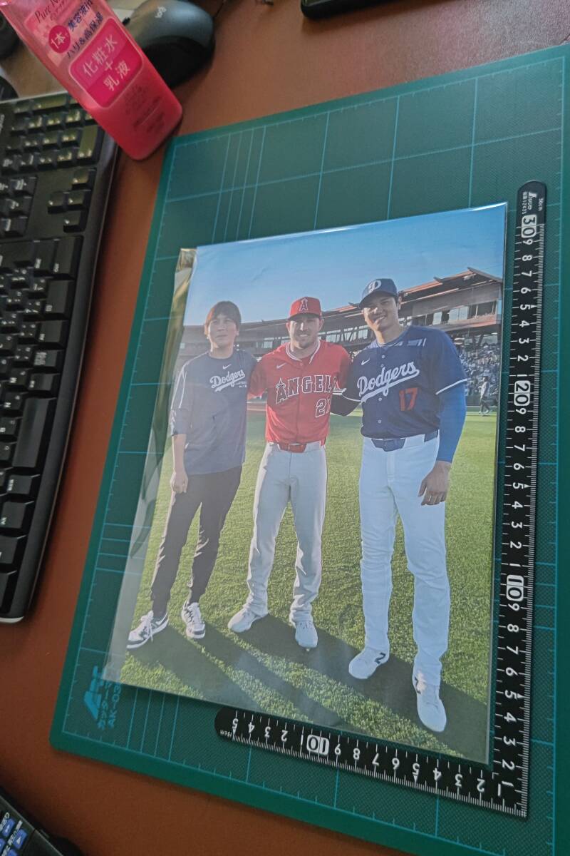 日本未発売 大谷翔平とトラウト、一平さんの再会3ショット A4サイズポスター①_画像2