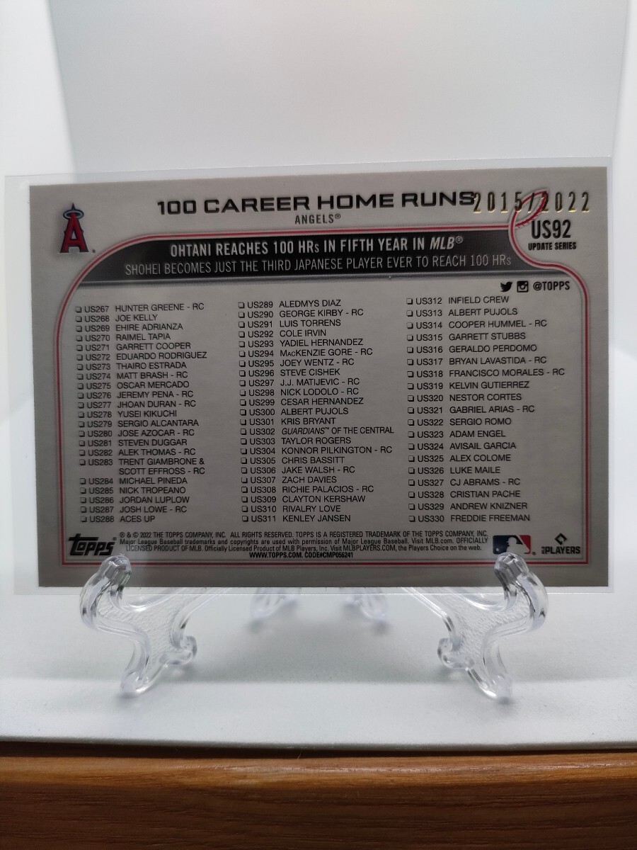 【メジャー100号HR、シリアル入りカード】大谷翔平 - 2022 Topps Update #US92 100 Career Home Runs_画像2