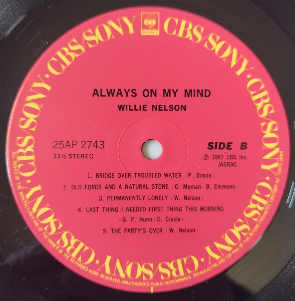 Willie Nelson Always On My Mind/1984年国内帯付き見本盤CBS/Sony 25AP 2743_画像4