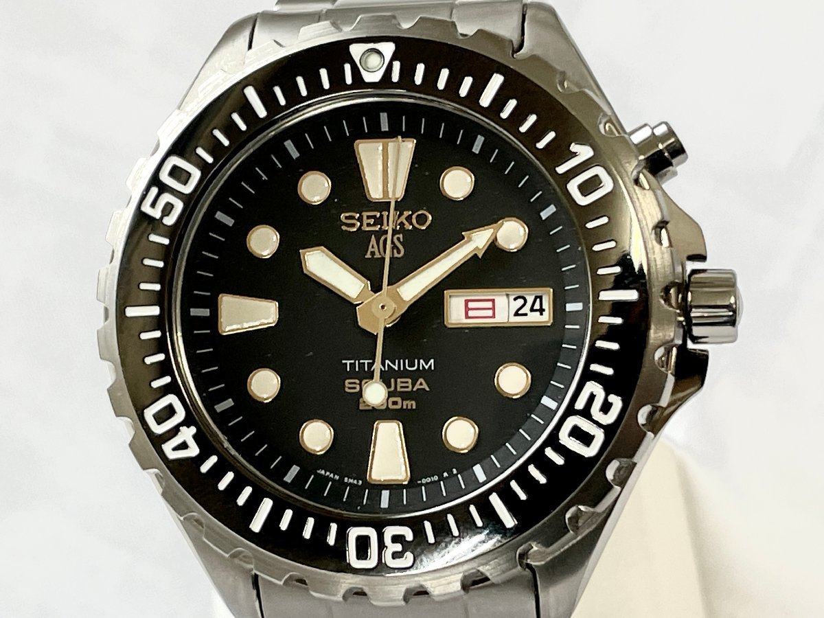 1円スタート☆【SEIKO】セイコー 5M43-0010 AGS TITANIUM SCUBA ワンピースケース チタン 腕時計 質屋 ユニオン 中古AB品_画像2