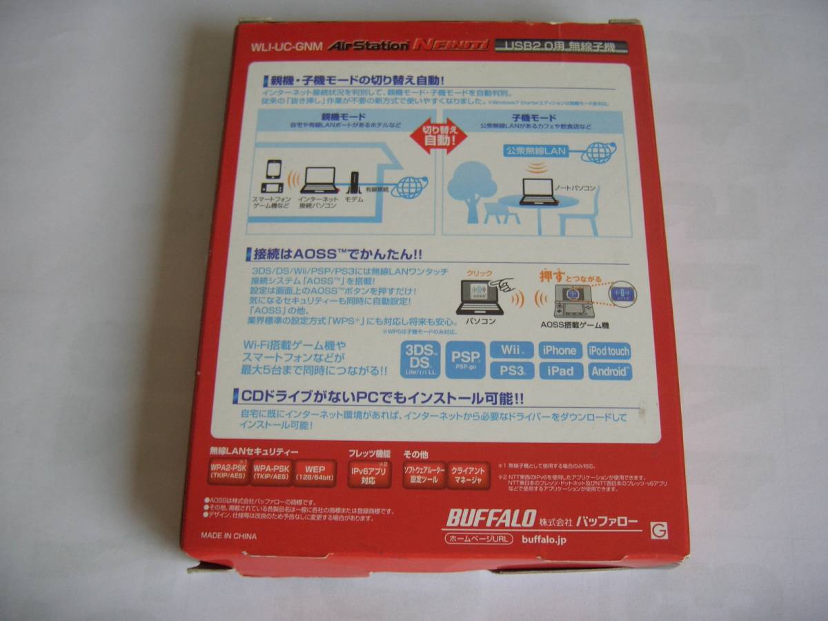 BUFFALO バッファロー 無線LAN子機 AirStation WLI-UC-GNM 極小 USB2.0用 元箱＆取説＆付属ＣＤ付き_画像2