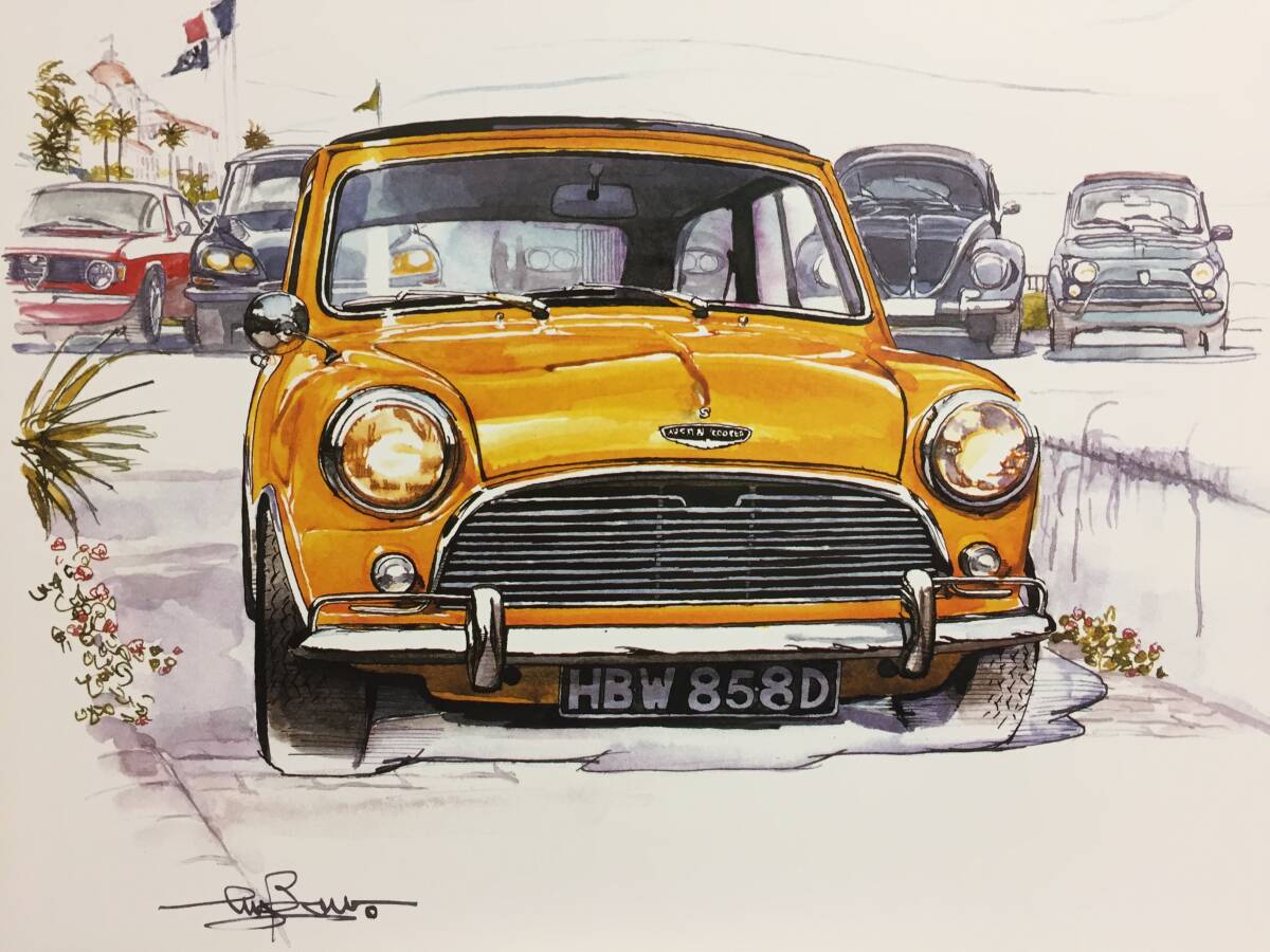 【正規品 絶版】Bowイラスト オースチン ミニ クーパーS Mk-Ⅰ カーマガジン 299 Austin Mini Cooper-S Mk-Ⅰ クラシックカー 旧車 絵の画像1