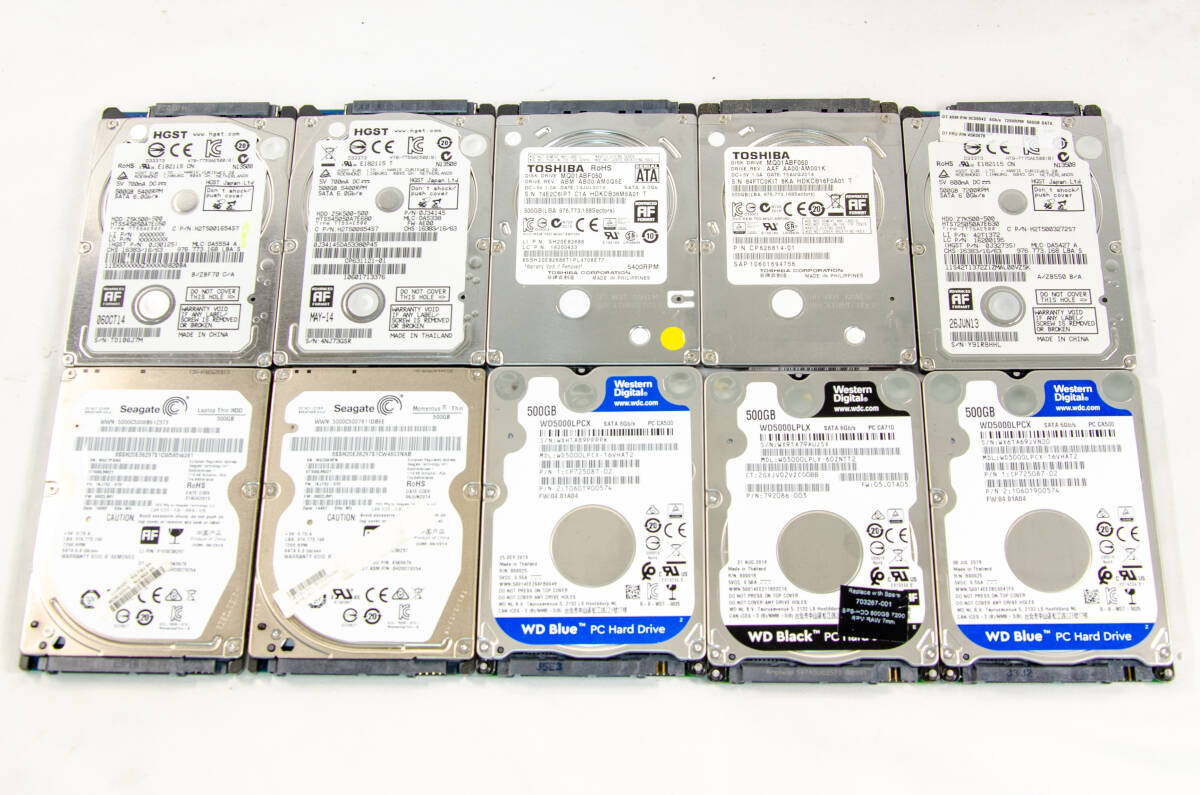 1円~★☆HDD 500GB 10個セット 2.5インチ 有名メーカー各種 内蔵型 動作保証☆★_画像1