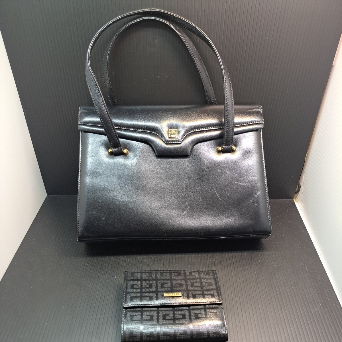 GIVENCHY SACS ジバンシー ハンドバッグ フォーマル 黒 革 財布 セット_画像1