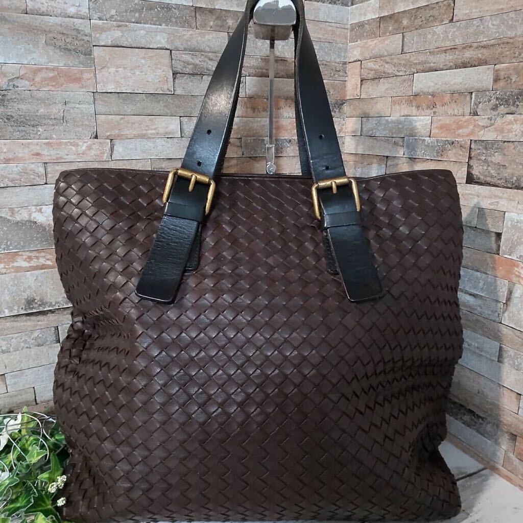 1円【定価50万！未使用級】BOTTEGA VENETA ボッテガヴェネタ ビジネスバッグ トートバッグ レザー イントレチャート ブラウン 正規品の画像2