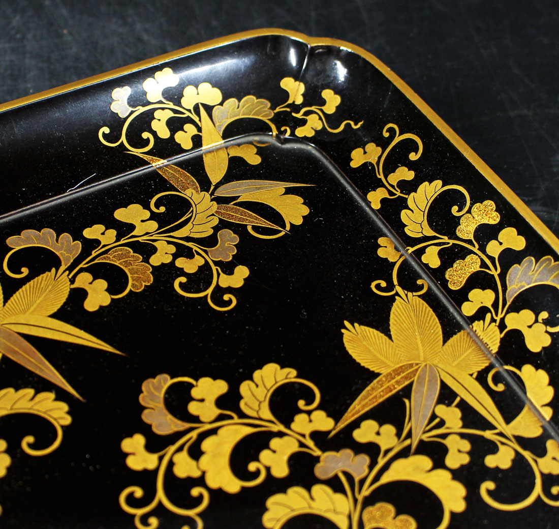 . goods book@ gold lacqering flower map four person tray * Edo era 