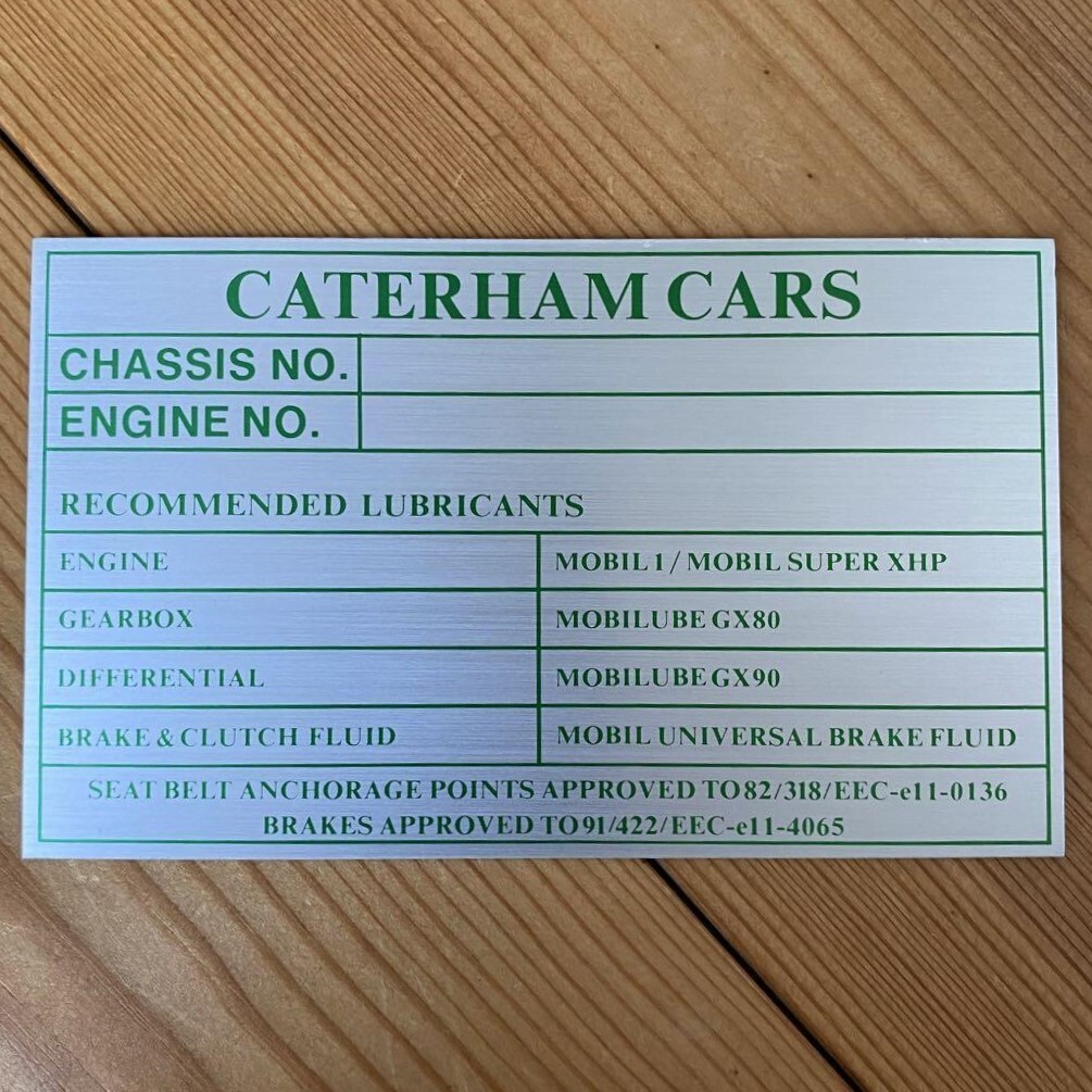 Caterham Cars 交換用ブランク VIN シャーシ プレート ケーターハム_画像1