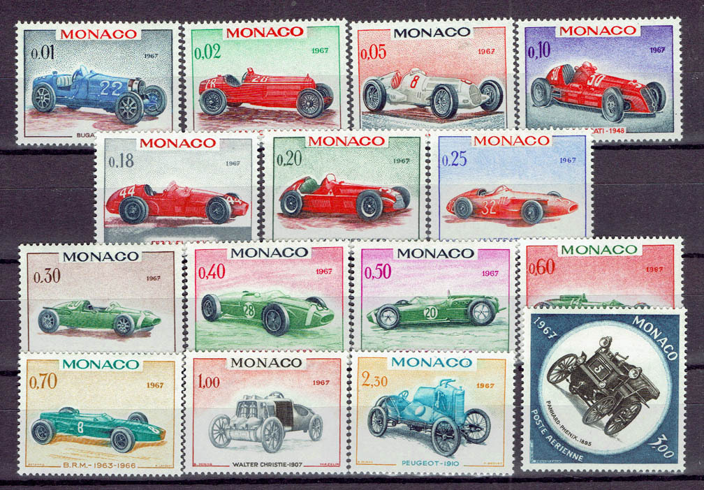 モナコ 1967年 クラシックカー切手１５種セット_画像1