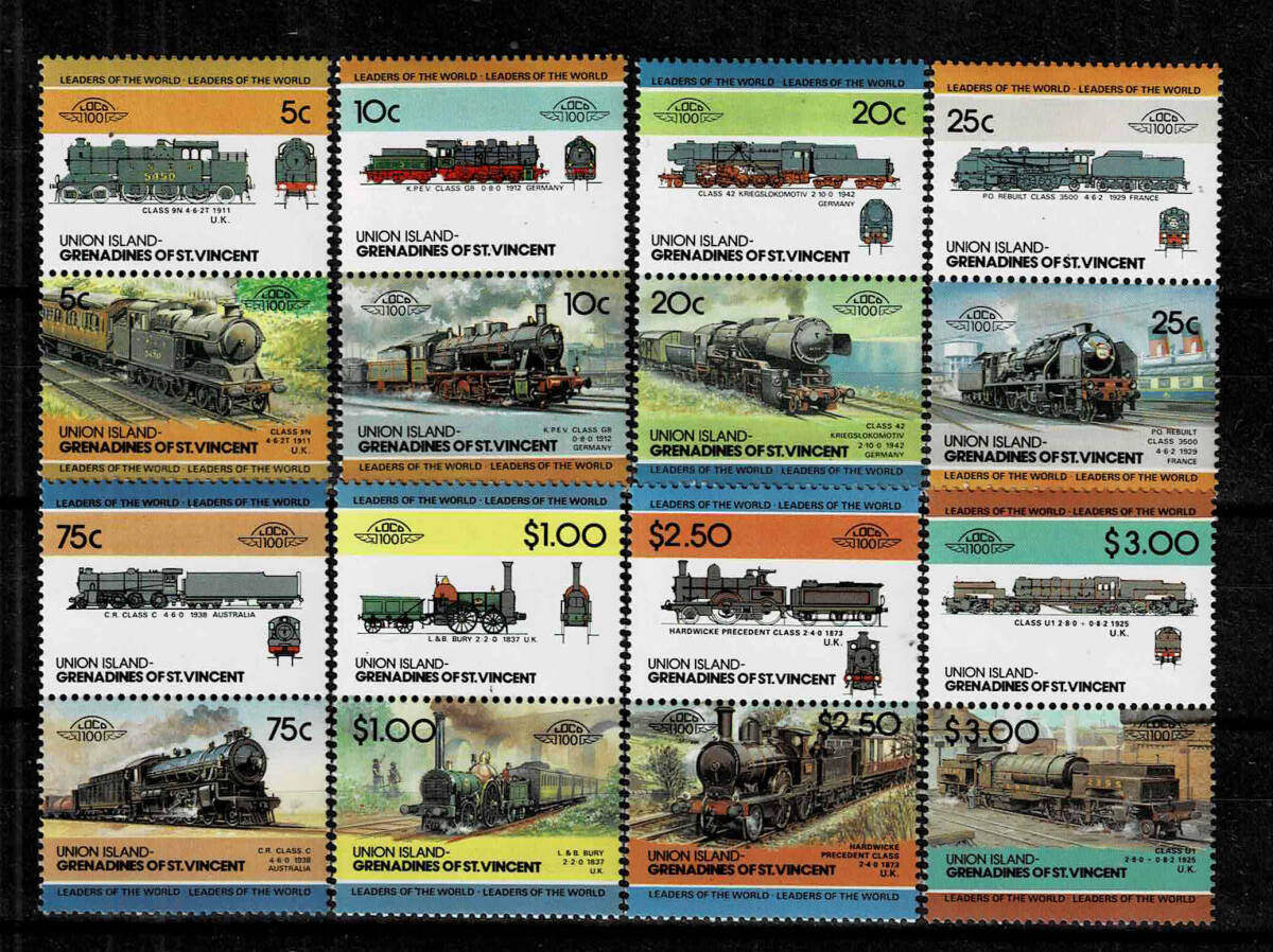 St.Vincent Grenadines 1984年 蒸気機関車切手１６種セット-3_画像1