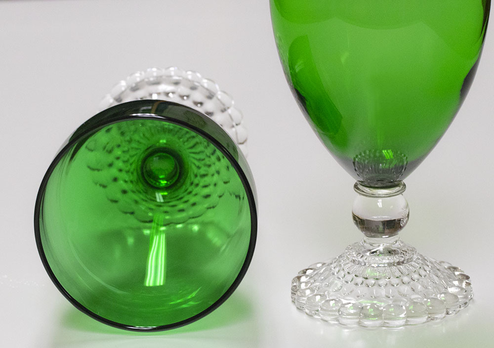 美品！ ファイヤーキング フォレストグリーン バブル ゴブレット シャンパン ワイングラス 2脚セット 酒 ビンテージ アンティークの画像4