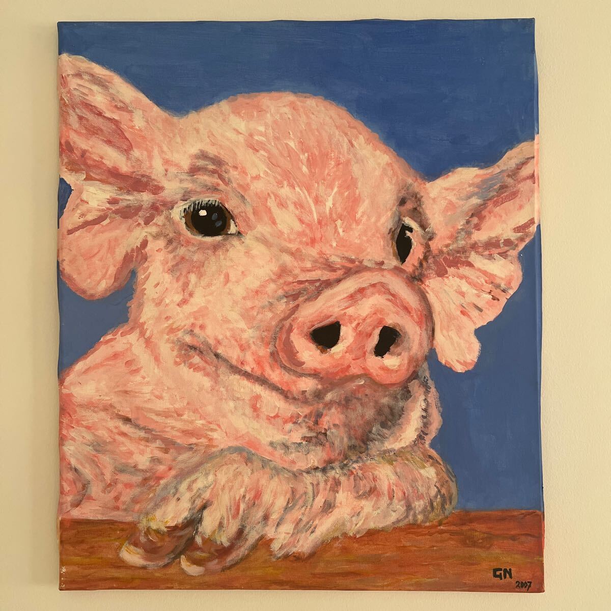 アート　油彩　豚モチーフ　ゴッホ風　アンティーク　インテリア　ヨーロッパ雑貨　絵画　動物　絵　送料無料　美しい動物画像 ポスター