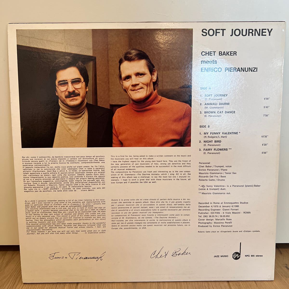ドイツ原盤オリジナル　chet baker meets enrico pieramunzi / soft journey LP レコード　チェットベイカー　ソフトジャーニー_画像4