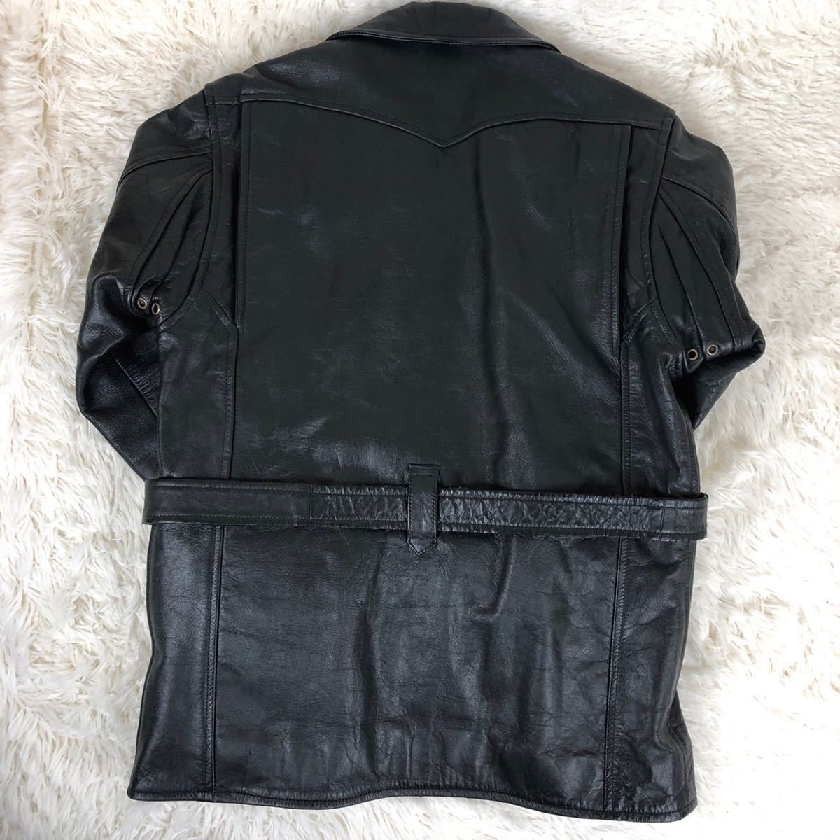極美品 L リューグーレザーズ ダウン ジャケット コート 最高級 ロングコート ベルト ブラック 黒 Liugoo Leathers メンズの画像4