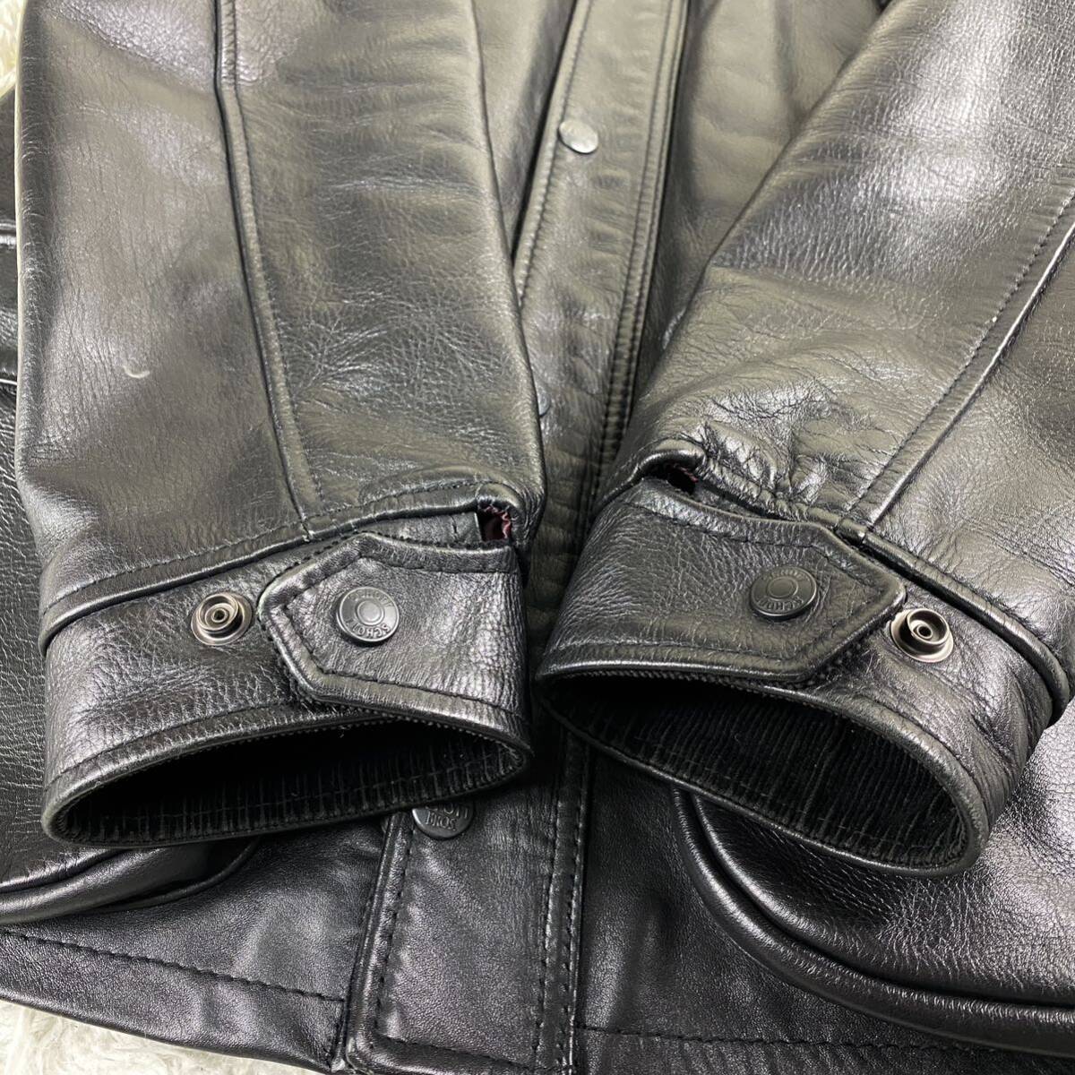 1円～【極美品】現行 SCHOTTショット LEATHER CAR COAT ジャケット レザー カーコート M ブラック 黒 USA製メンズ 秋冬 襟 コーデュロイの画像5