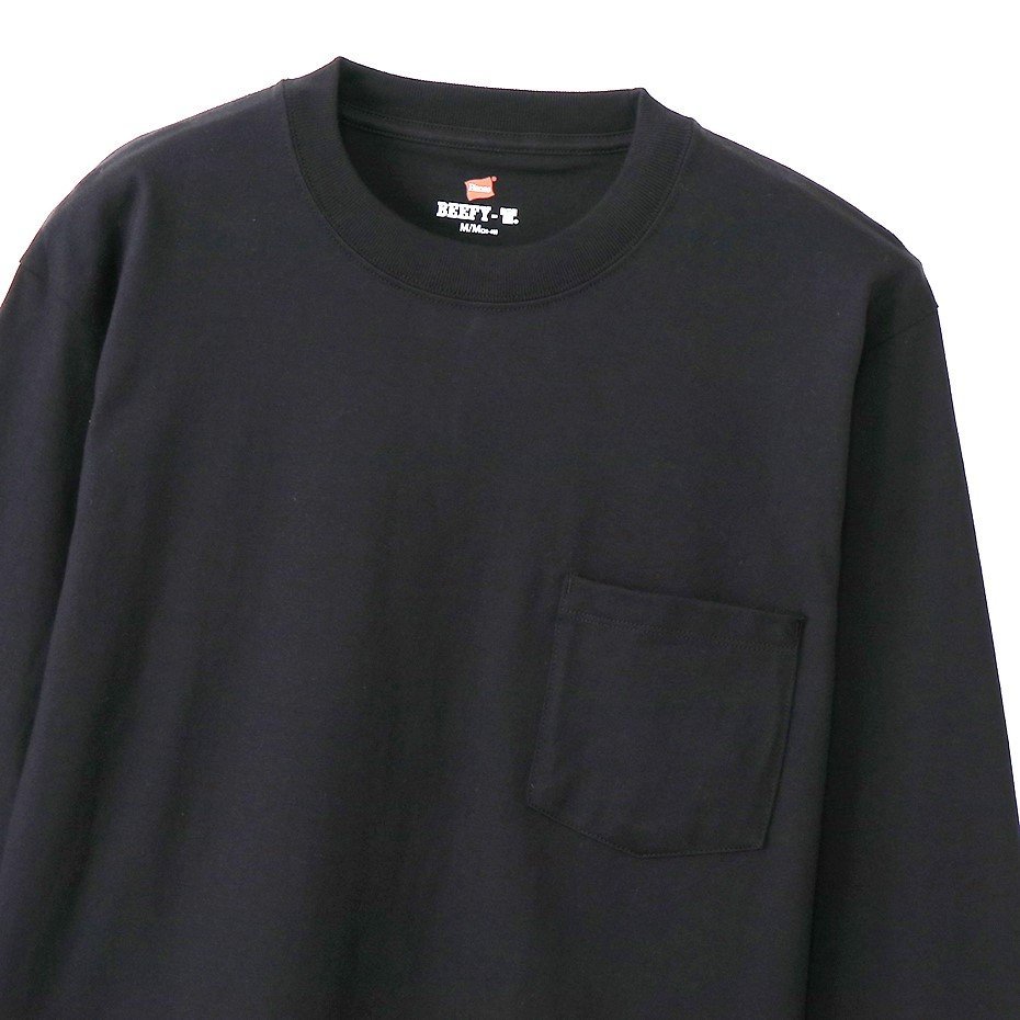 Hanes ヘインズ 厚地 BEEFY ビーフィー 無地 ロングスリーブ ポケットTシャツ 1点 長袖 黒 L H5196 メンズ レディース 人気 おすすめ　_画像2