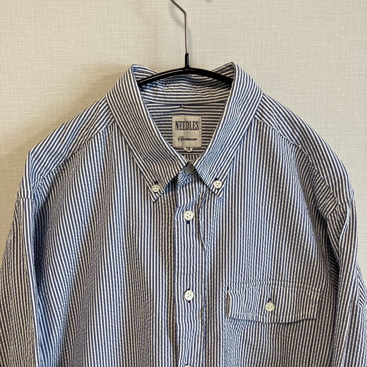  Needles Needles Sportswear / shirt jacket / long sleeve shirt / stripe /sia soccer / blue / made in Japan / size M