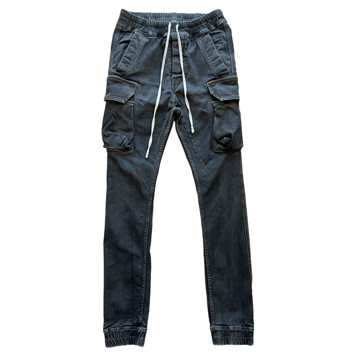 RICK OWENS DRKSHDW リックオウエンス ダークシャドウ MASTODON CUT PANTS STRETCH cargo DENIM DU01B7386-SBB ストレッチ カーゴパンツ