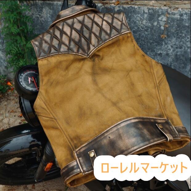 Dポケがポイント高品質カウレザー×コットンキャンバス ライダースベスト◆本革 アメカジ_画像7