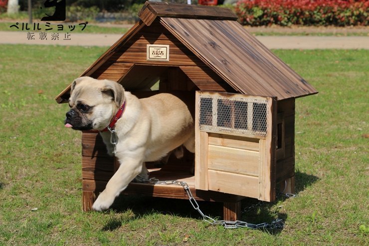 ★外飼い お庭用 木製 天然木 犬小屋 ペットハウス ドッグハウス 犬舎 三角屋根 脚付き 小型犬 中型犬 屋外ハウス 耐久性 高床式設_画像2