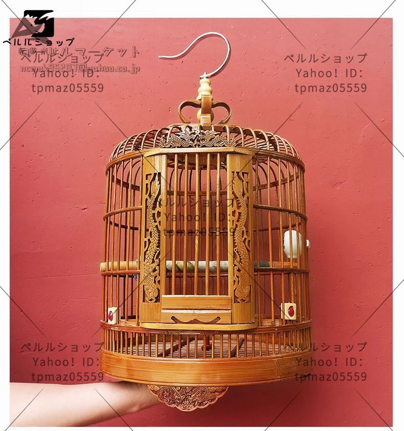 鳥かご 木彫り 彫刻 竹製 竹細工 アンティーク 木製 鳥籠 工芸品 龍_画像2