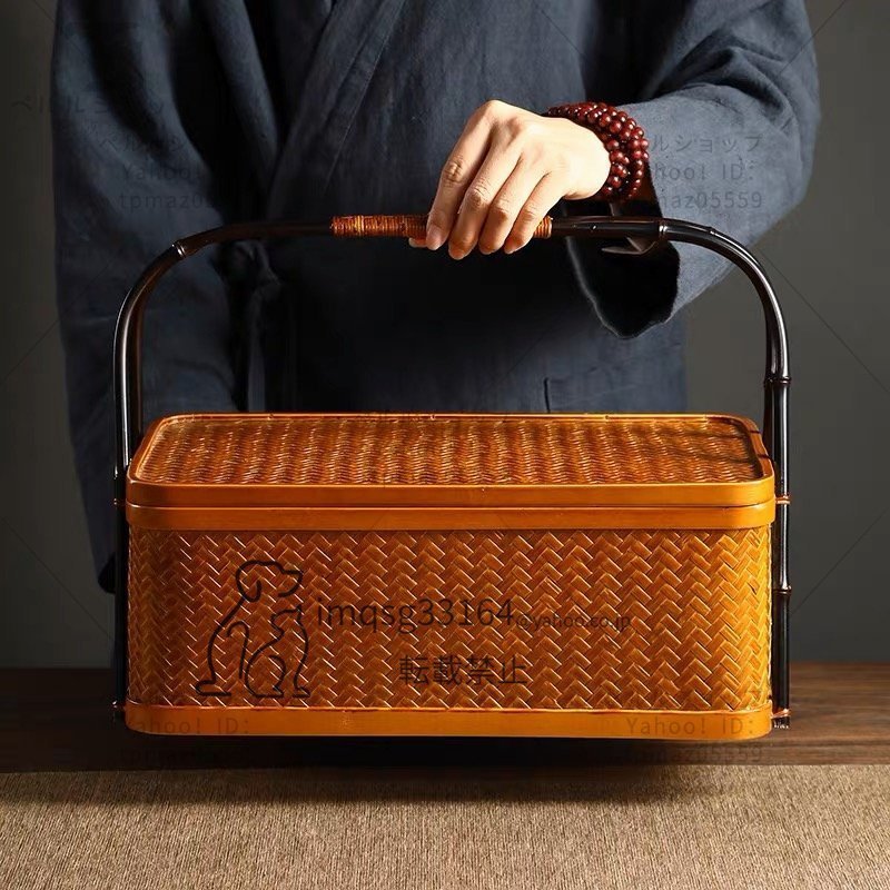 高品質 民芸職人手作 日式 竹製 手作 茶器 收納 漆器 茶盒 茶箱_画像1