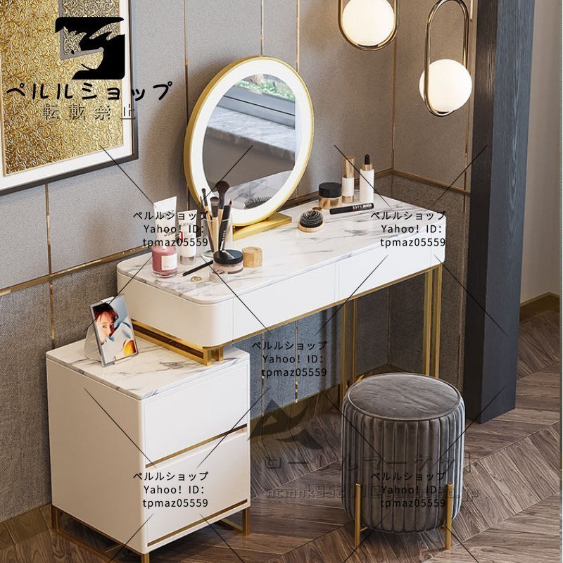 LED light Touch type switch attaching dresser * natural. marble * metal frame * dresser & stool & mirror set *3 сolor selection possibility 