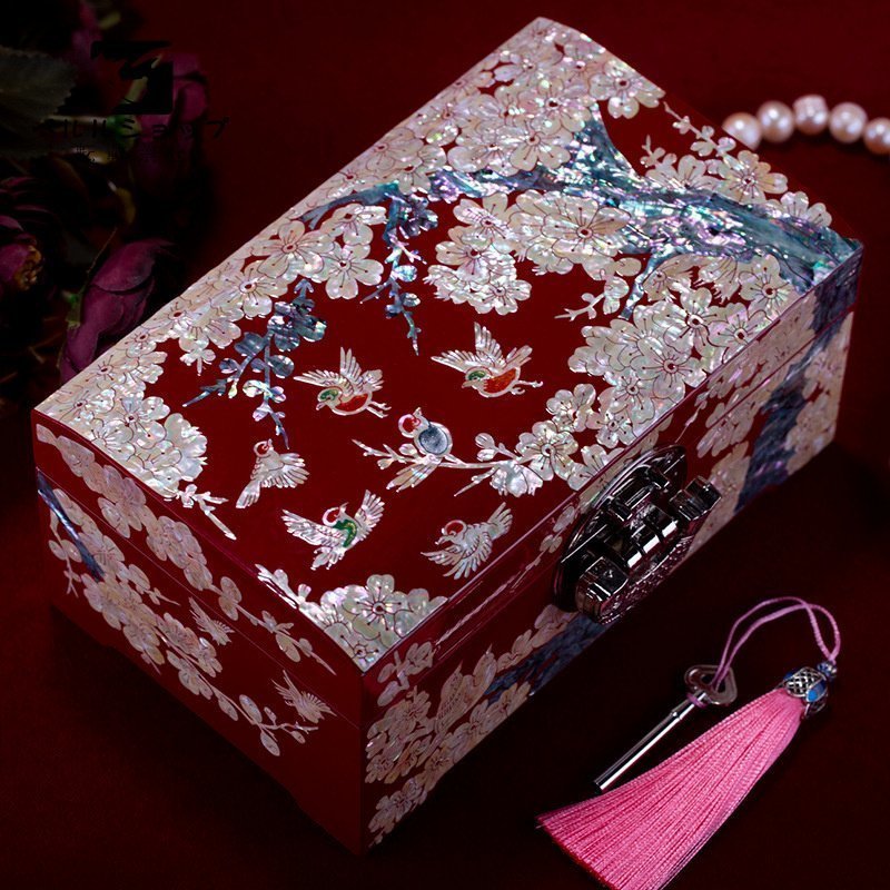 漆器 天然シェル 木製　 純手作り製作真珠層ラッカー貝殻ジュエリーボックス宝石箱結婚アクセサリーケース箱多層_画像1