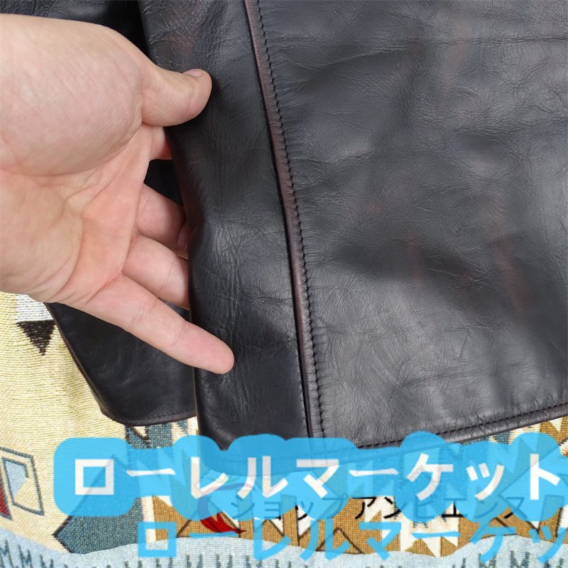 上品 革ジャン アメカジ レザージャケット ライダースジャケット Ｓ～5XL 茶芯ホースハイド 本革 イタリア馬革 1.3mm ユーズド加工_画像7