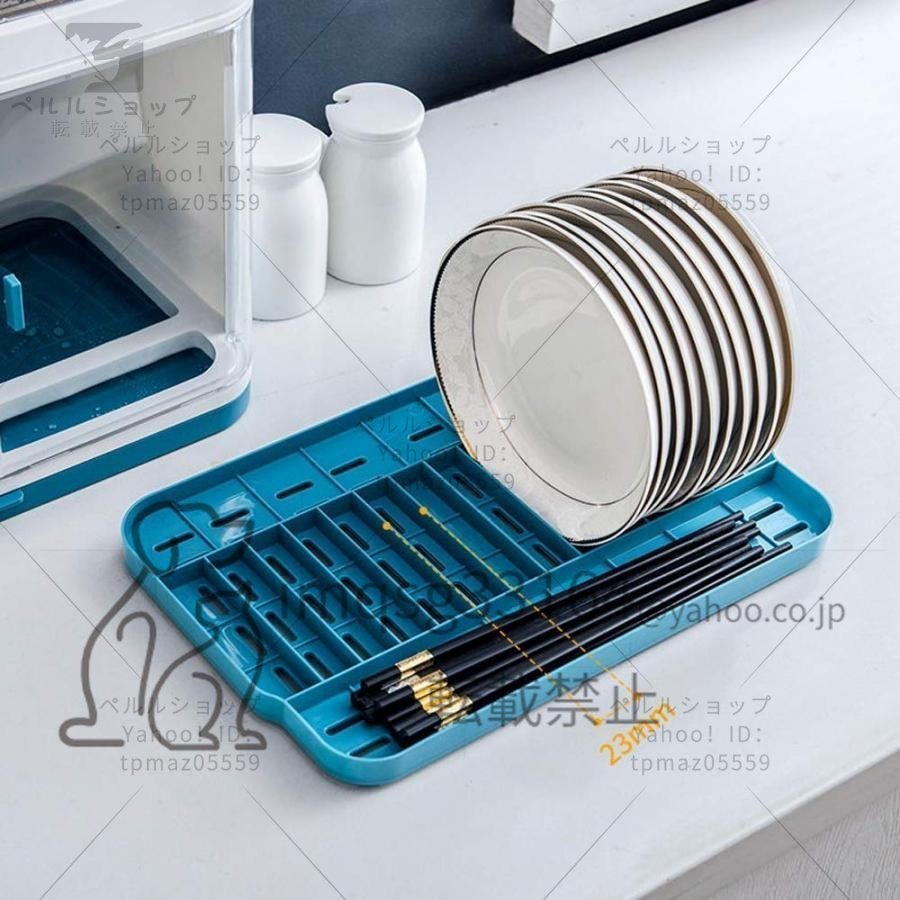 食器収納ボックスキッチン収納食器皿排水ボウルラックふた付き家庭用プラスチック小さな食器棚_画像9