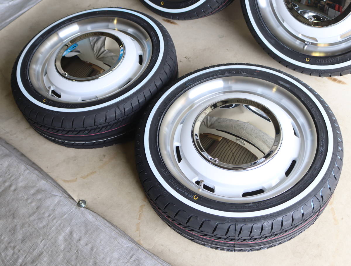 新品4本セット ネオムーン3 15×5J+45 100/4WHP 165/55-15 ホワイトリボンタイヤ付き 即納可能 業販ＯＫの画像3