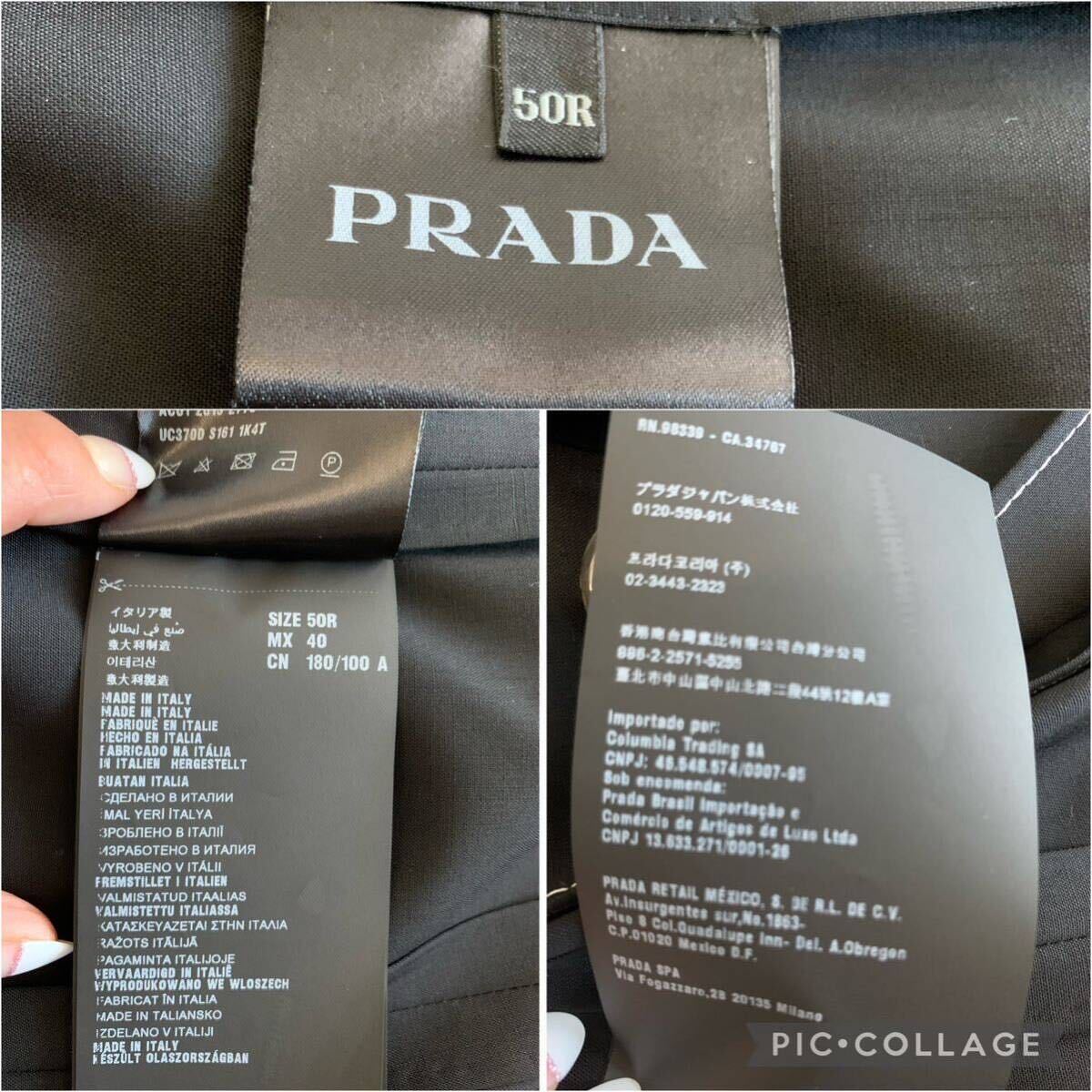 ☆未使用タグ付 PRADA プラダ テーラード ジャケット ロング丈 チェスターコート 一枚仕立て LANA VEGGER 黒 ステッチ白 メンズ size50(Ｌ)_画像10