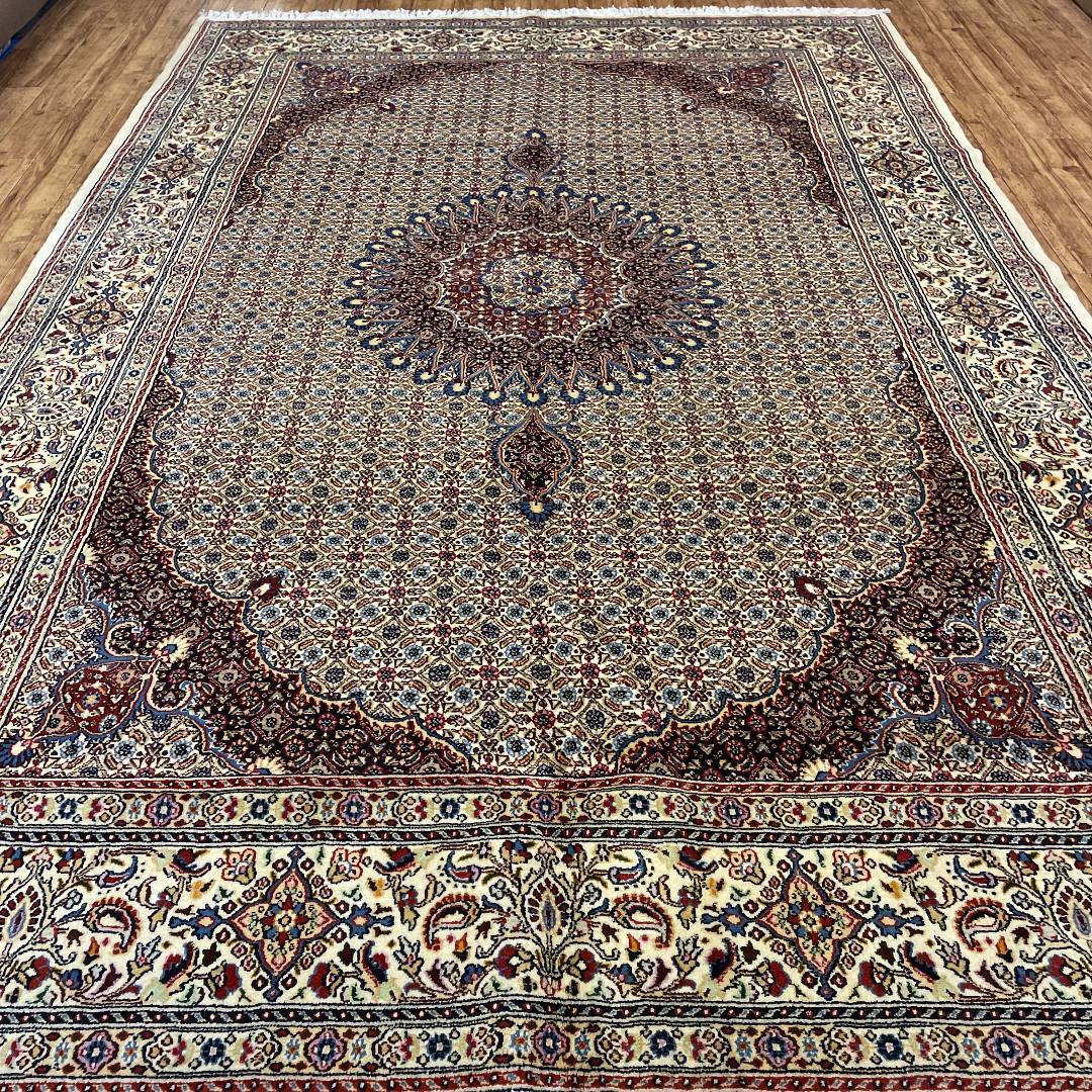 手織りペルシャ絨毯 新品 ムード産 ウール&シルク 304cm×202cm ラグ、カーペット リビングサイズ Ni268/2299