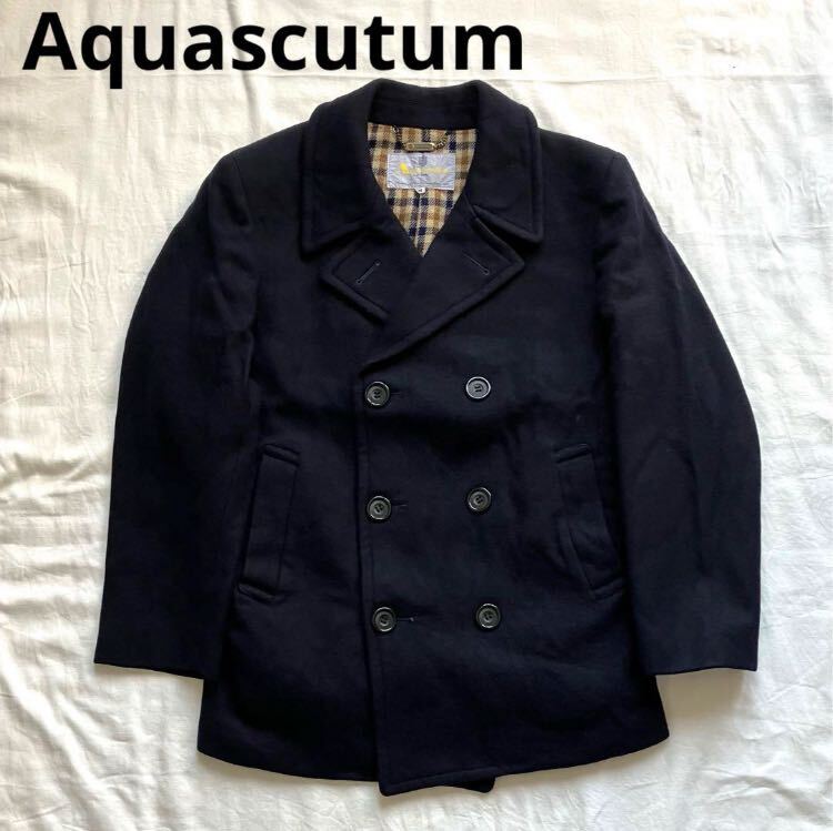 Aquascutum アクアスキュータム ピーコート ガンクラブチェック　ネイビー _画像2