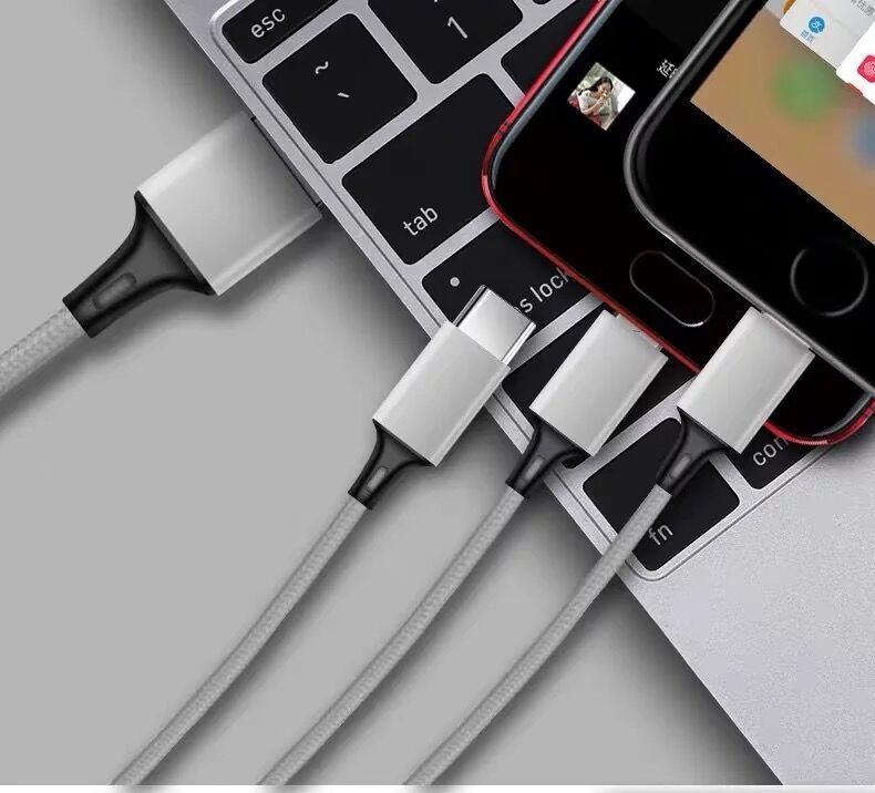 ３本セット シルバー 3in1 充電ケーブル 1.2ｍ Apple iPhone 急速充電/データ転送 Micro USB/Type-C ライトニング 耐久性 折れ防止の画像5