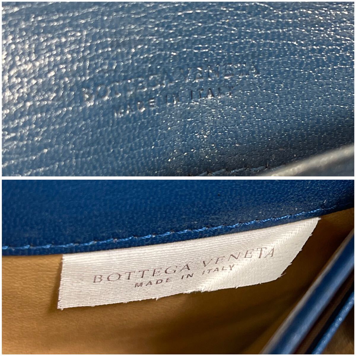 1円〜 美品 BOTTEGA VENETA ボッテガヴェネタ 長財布 フラップ イントレチャート ウォレット 男女兼用 レディース メンズ 青／ブルー 本革_画像10