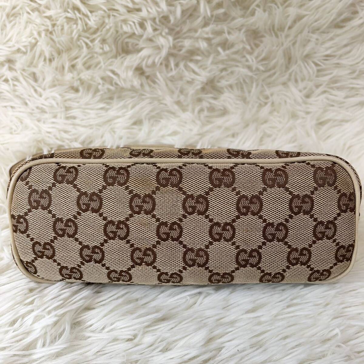 1円●美品●GUCCI グッチ GGキャンバス ミニハンドバッグ アクセサリーポーチ バニティ シルバー金具 レザー 革 レディース ベージュ GG柄 _画像4