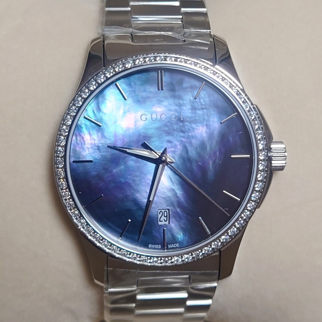 新品未使用 グッチ GUCCI ダイヤ マザーオブパール Gタイムレス メンズ 腕時計 YA126458 ブラック シェルの画像3