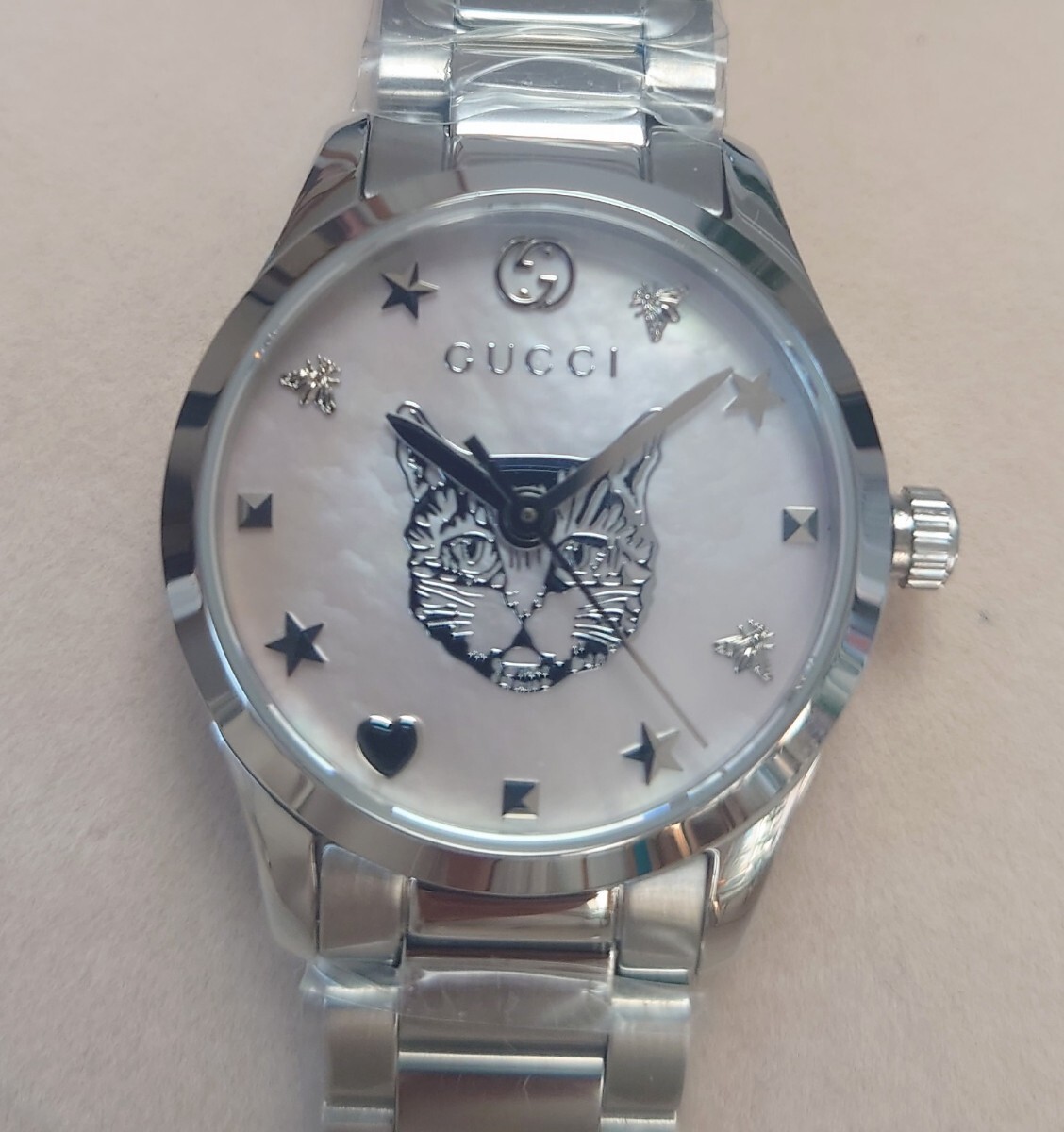 新品未使用　グッチ　GUCCI　Gタイムレス　レディース　腕時計　猫　シェル　マザーオブパール　YA1265013　キャット_画像1