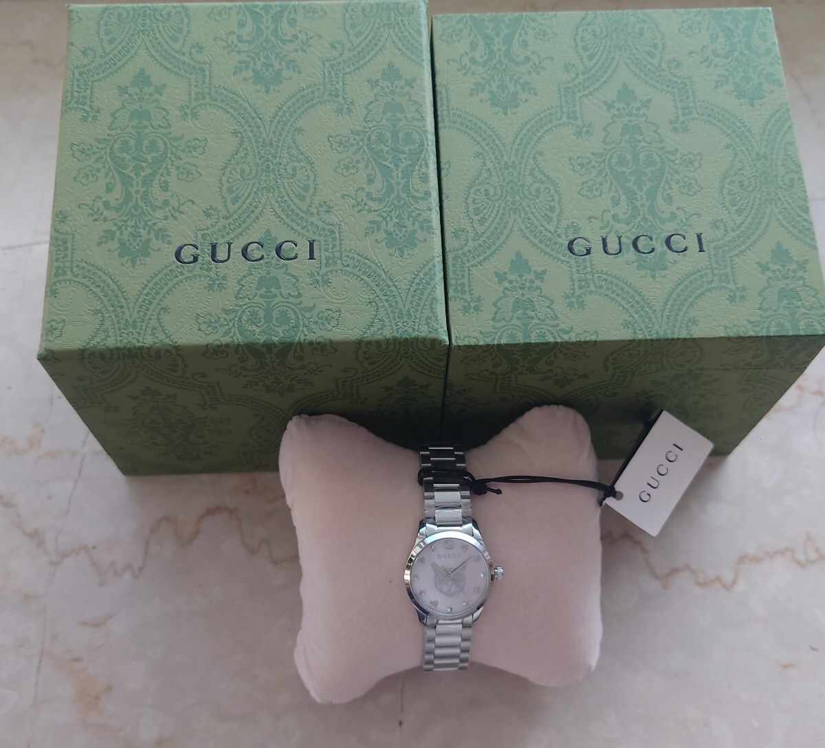 新品未使用　グッチ　GUCCI　Gタイムレス　レディース　腕時計　猫　シェル　マザーオブパール　YA1265013　キャット_画像7