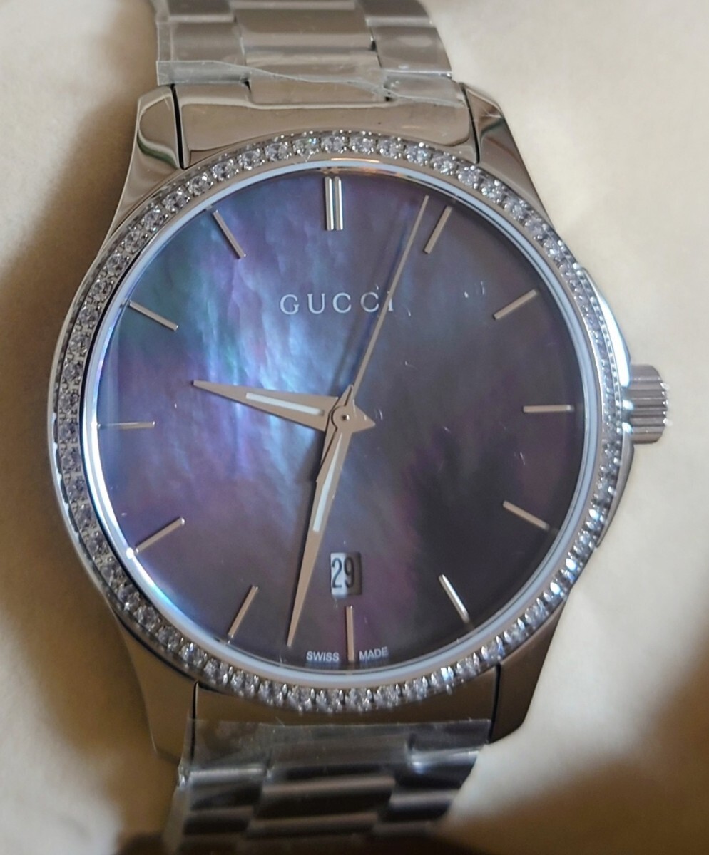 新品未使用 グッチ GUCCI ダイヤ マザーオブパール Gタイムレス メンズ 腕時計 YA126458 ブラック シェルの画像2